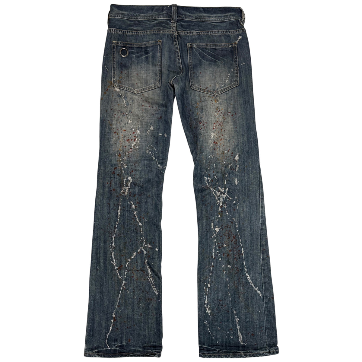 Xfrm blue distressed bootcut denim painted shine effect jeans