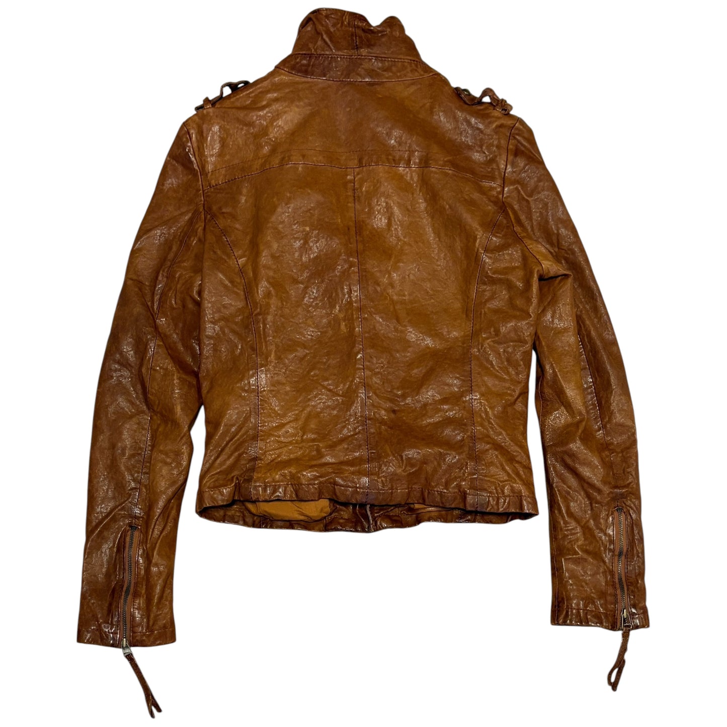 Goa pig leather asymmetric brown biker jacket