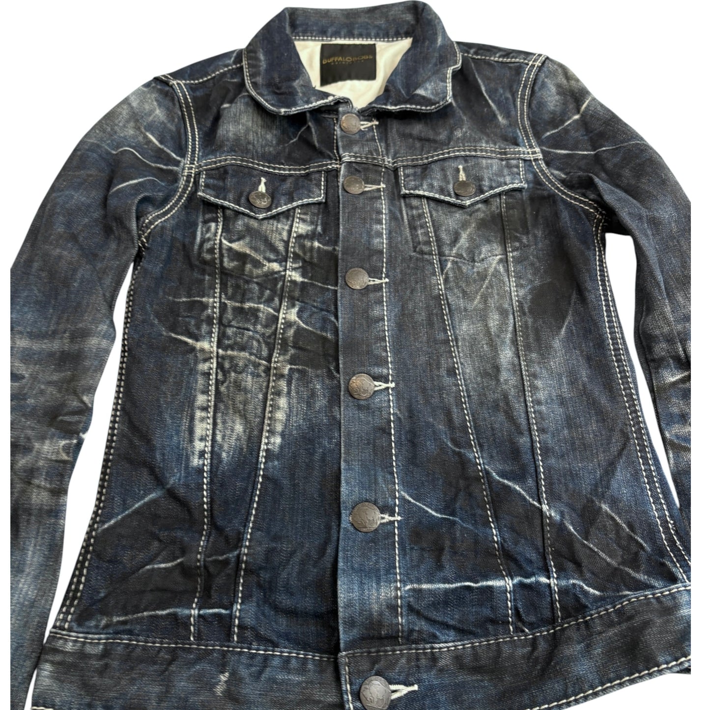 Buffalo Bobs blue two tone gradient streaked denim jacket