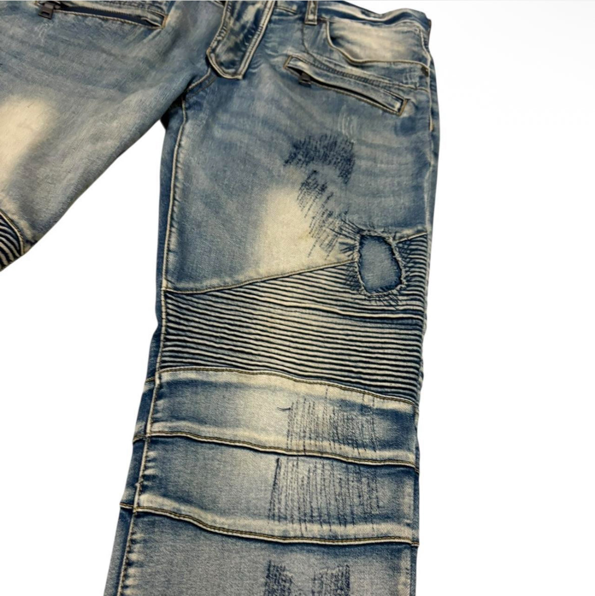 In The Attic blue biker denim detailed lightweight jeans