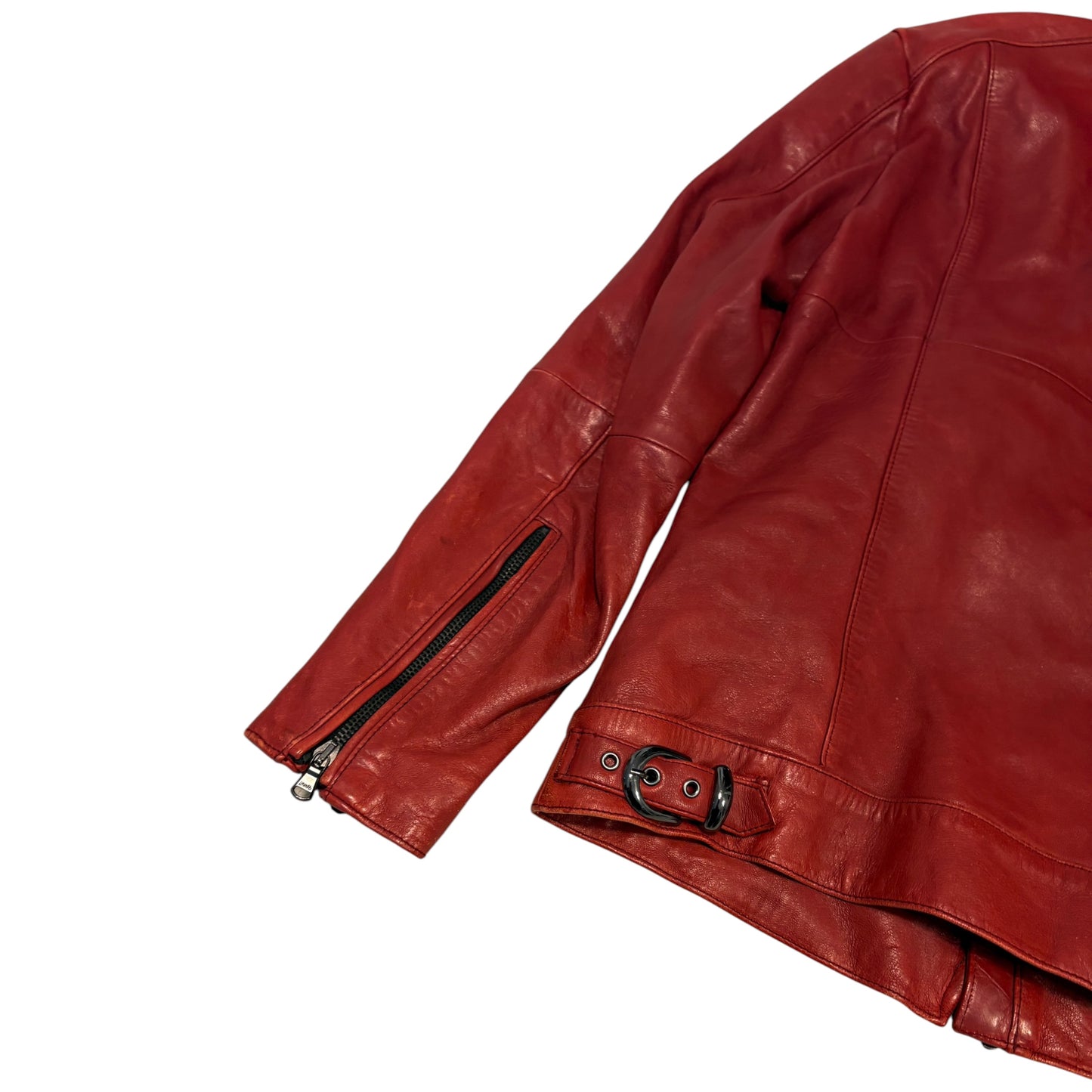 5351 Pour Les Hommes asymmetric red lambskin leather jacket