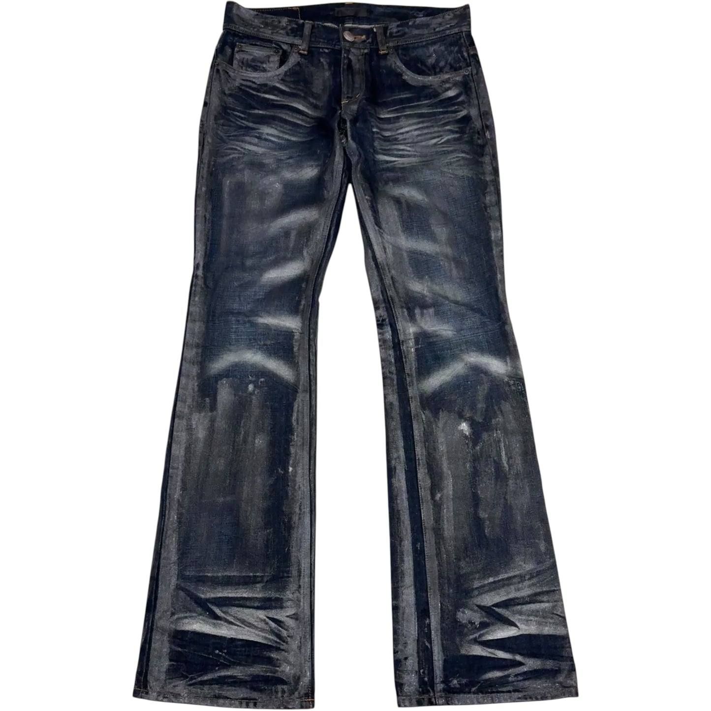 Midas waxed & painted blue grey bootcut denim  jeans
