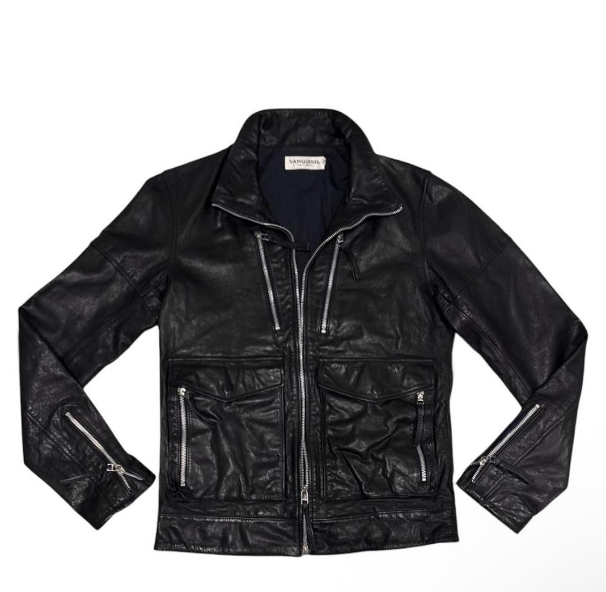 Vanquish Tokyo black multizip detailed lambskin leather jacket