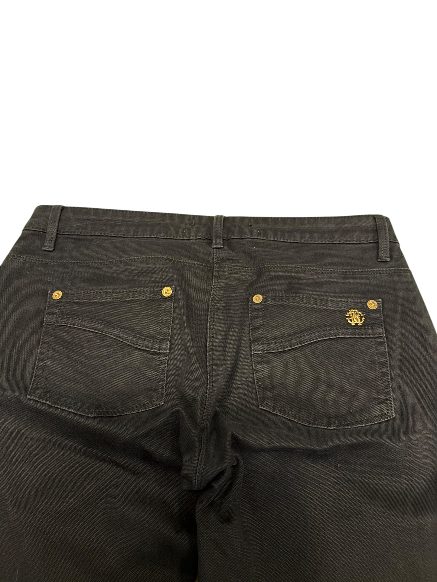 Roberto Cavalli black bootcut jeans with gold hardware