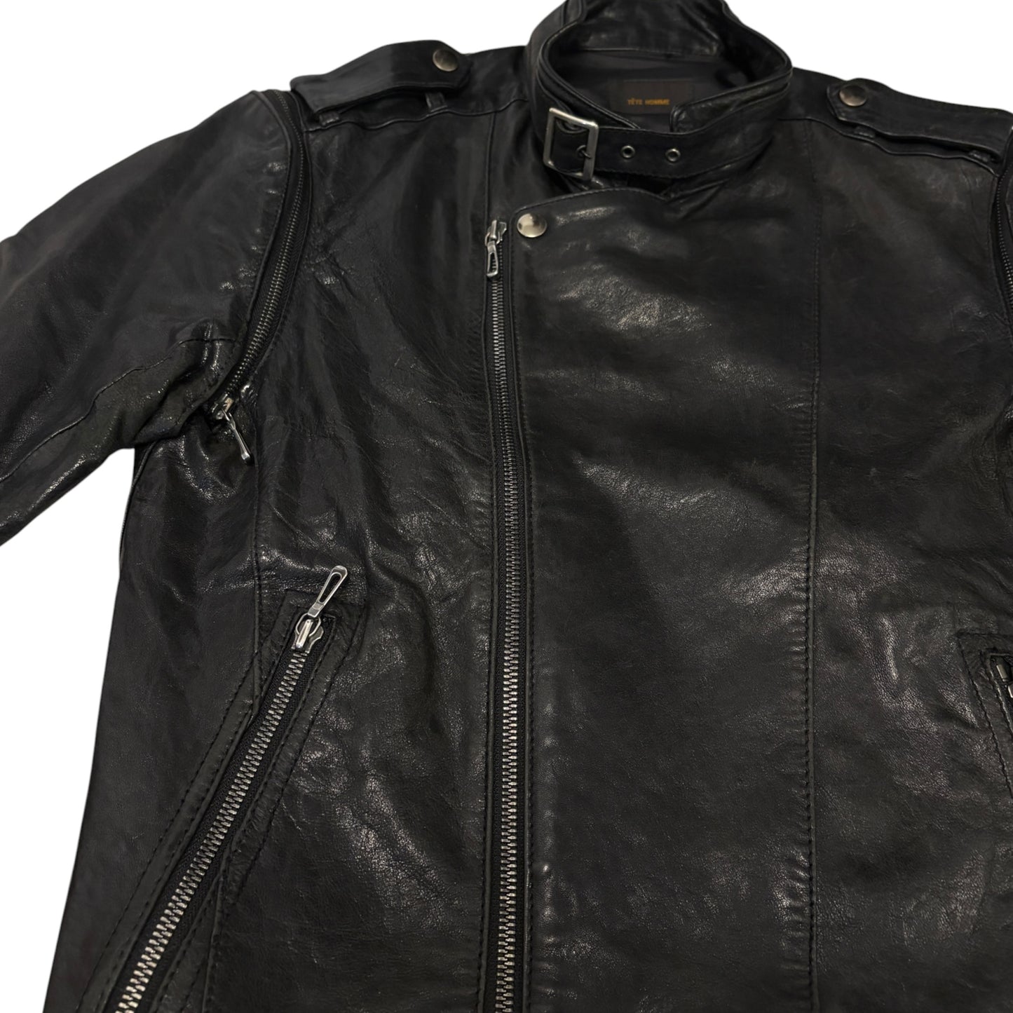 Tete Homme asymmetric lambskin leather multizip biker jacket