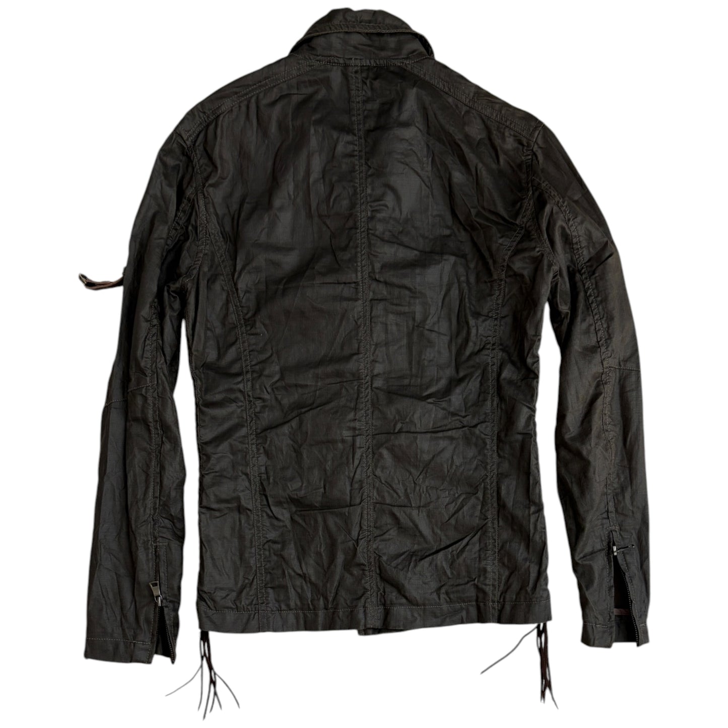 Tornado Mart asymmetric khaki jacket w/ tassel features