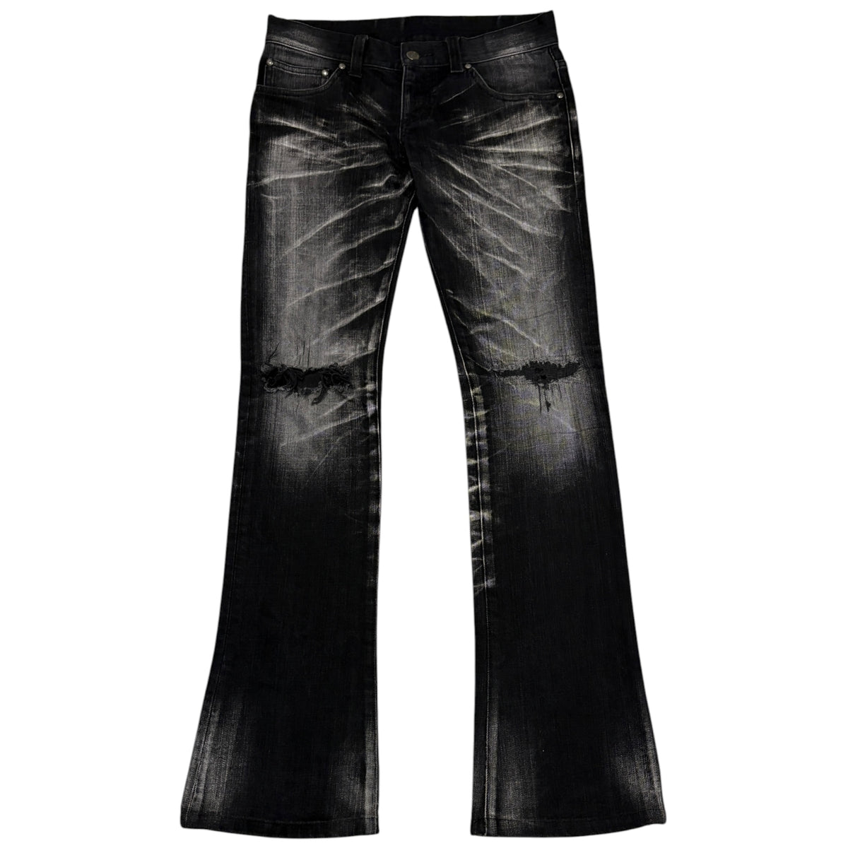 Tornado Mart black grey claw mark whiskered denim bootcut jeans