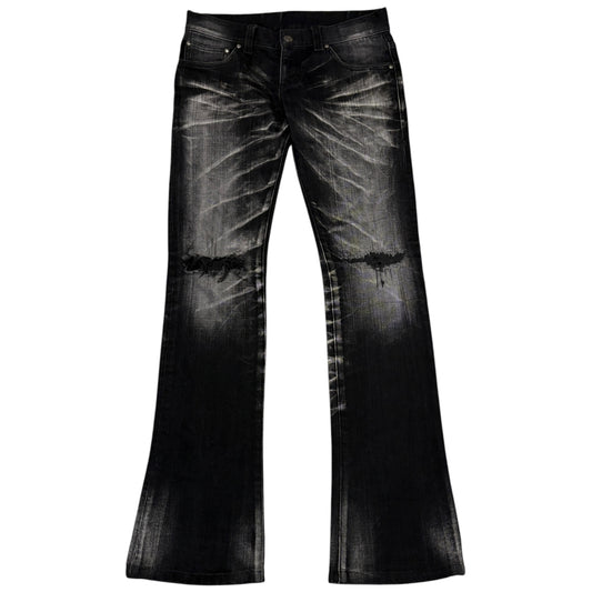 Tornado Mart black grey claw mark whiskered denim bootcut jeans