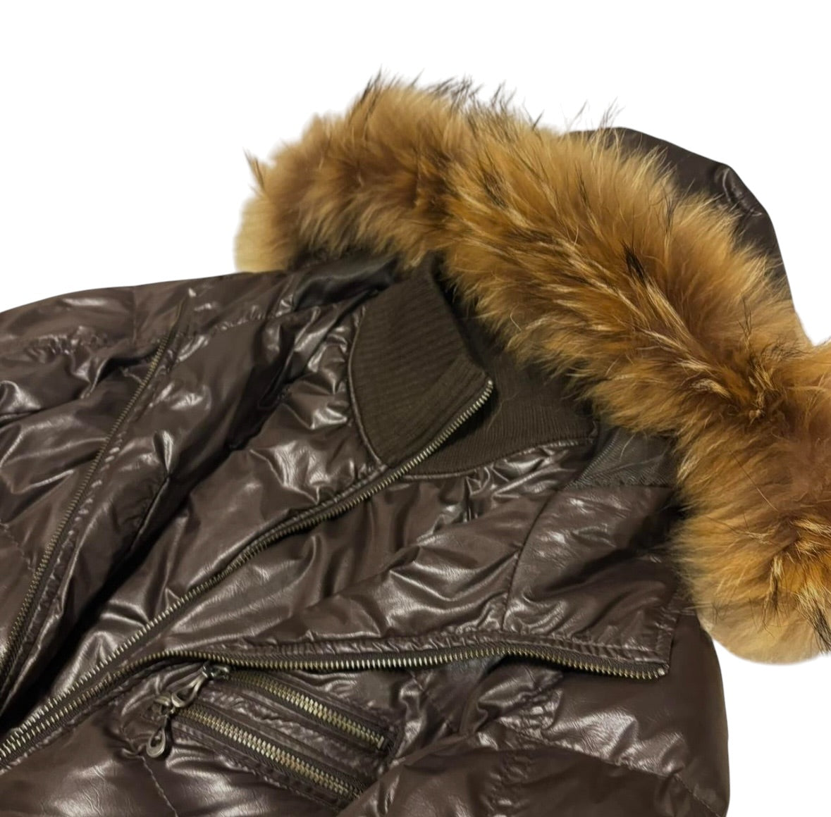 Nicole Club brown raccoon fur hood long down jacket
