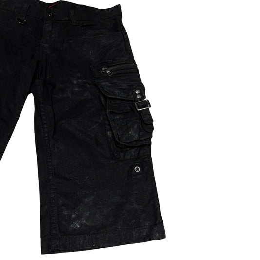 Jackrose waxed cargo light denim shorts w utility zips & buckles