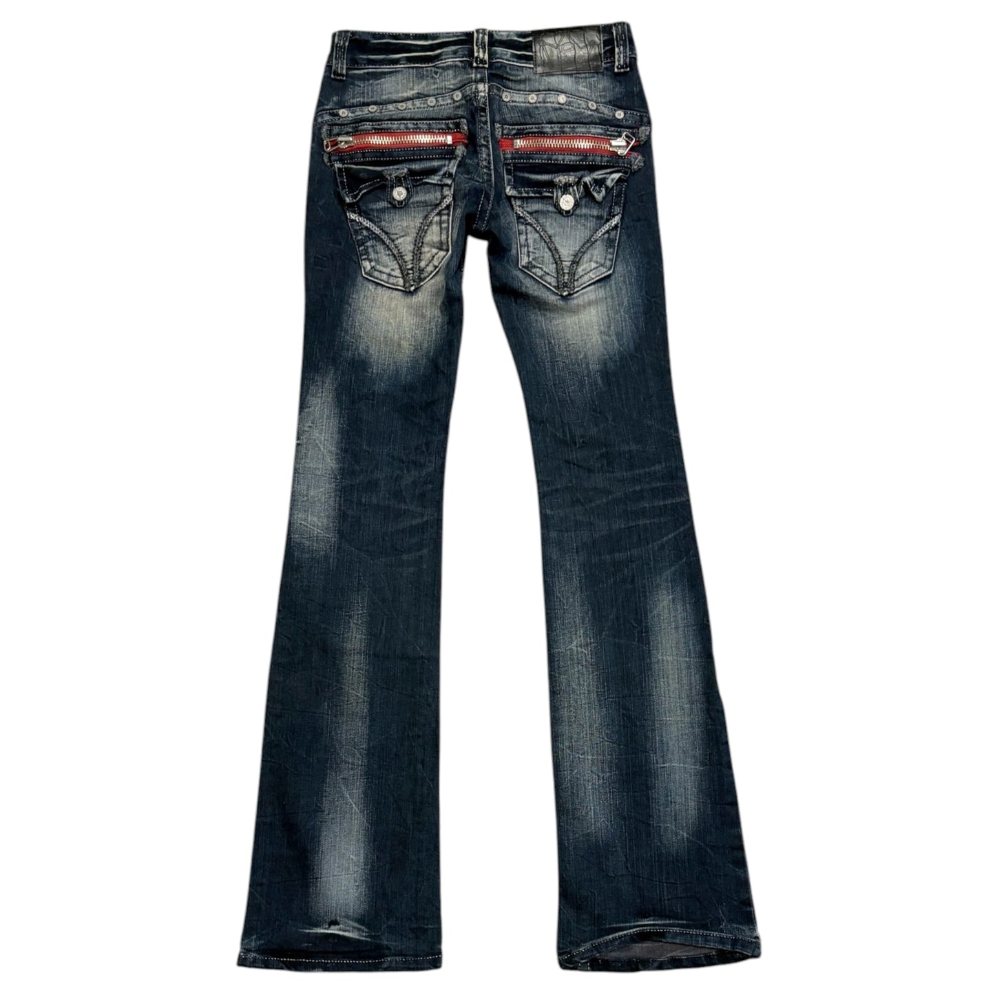 Japanese brand blue fade wash bootcut denim jeans