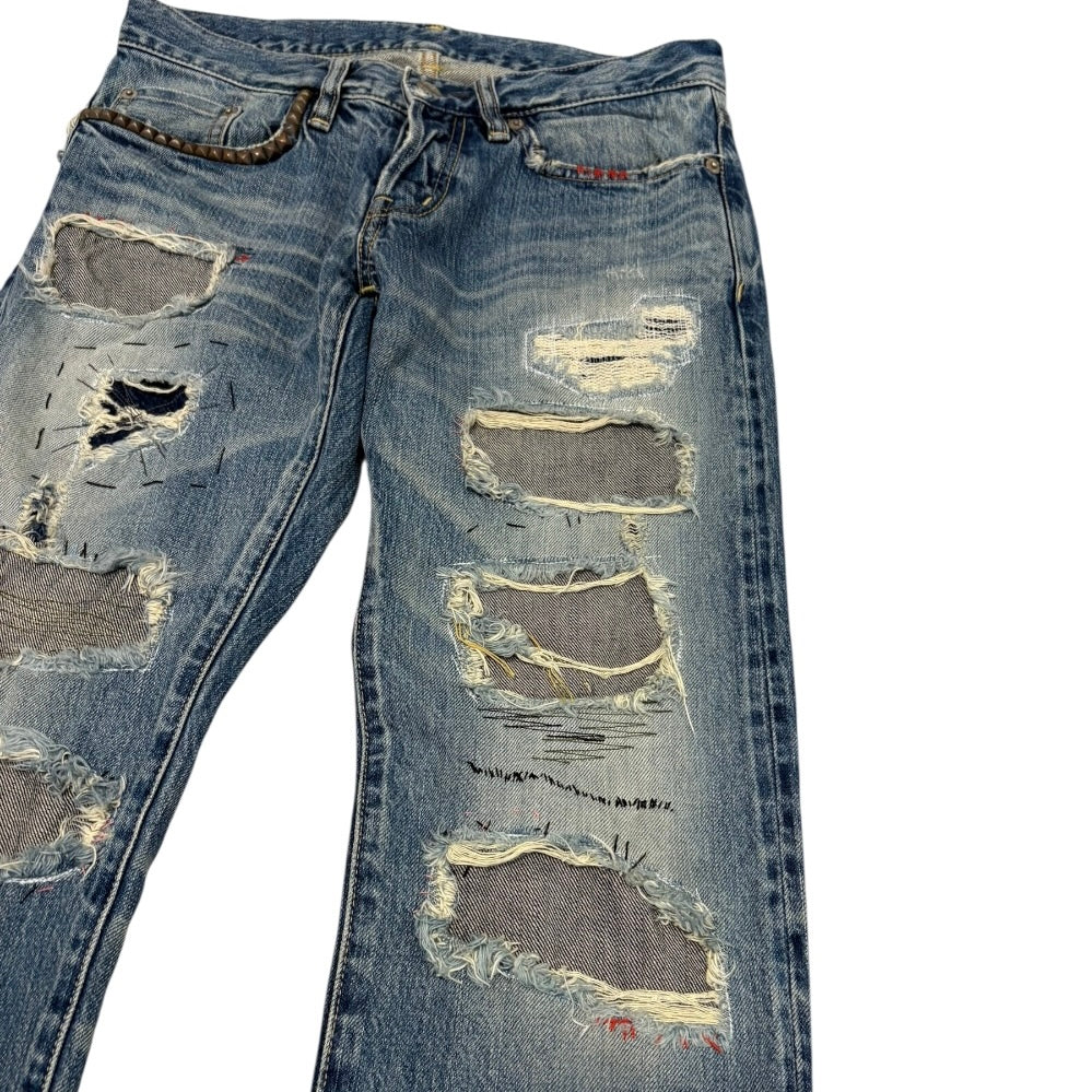 Hysteric Glamour distressed blue studded pocket denim jeans