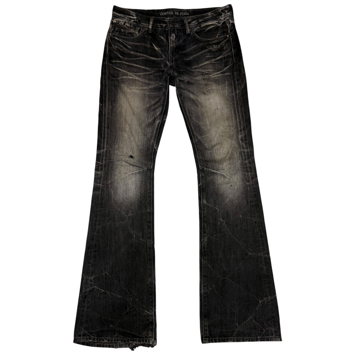 Fuga grey whiskered bootcut distressed denim jeans