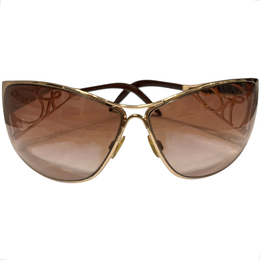 Roberto Cavalli gold tone metal frame amber tint sunglasses