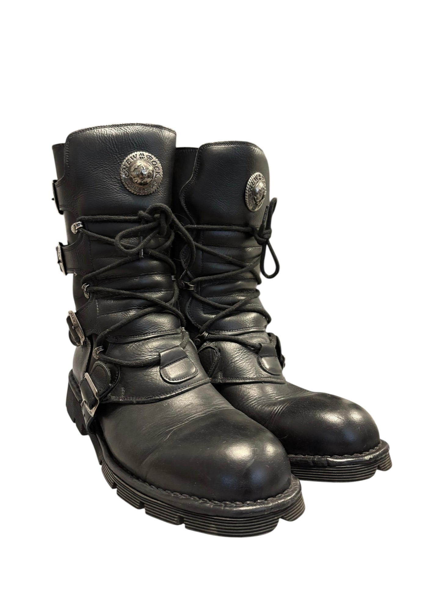 New Rock black multi buckle reactor boots w side zipper