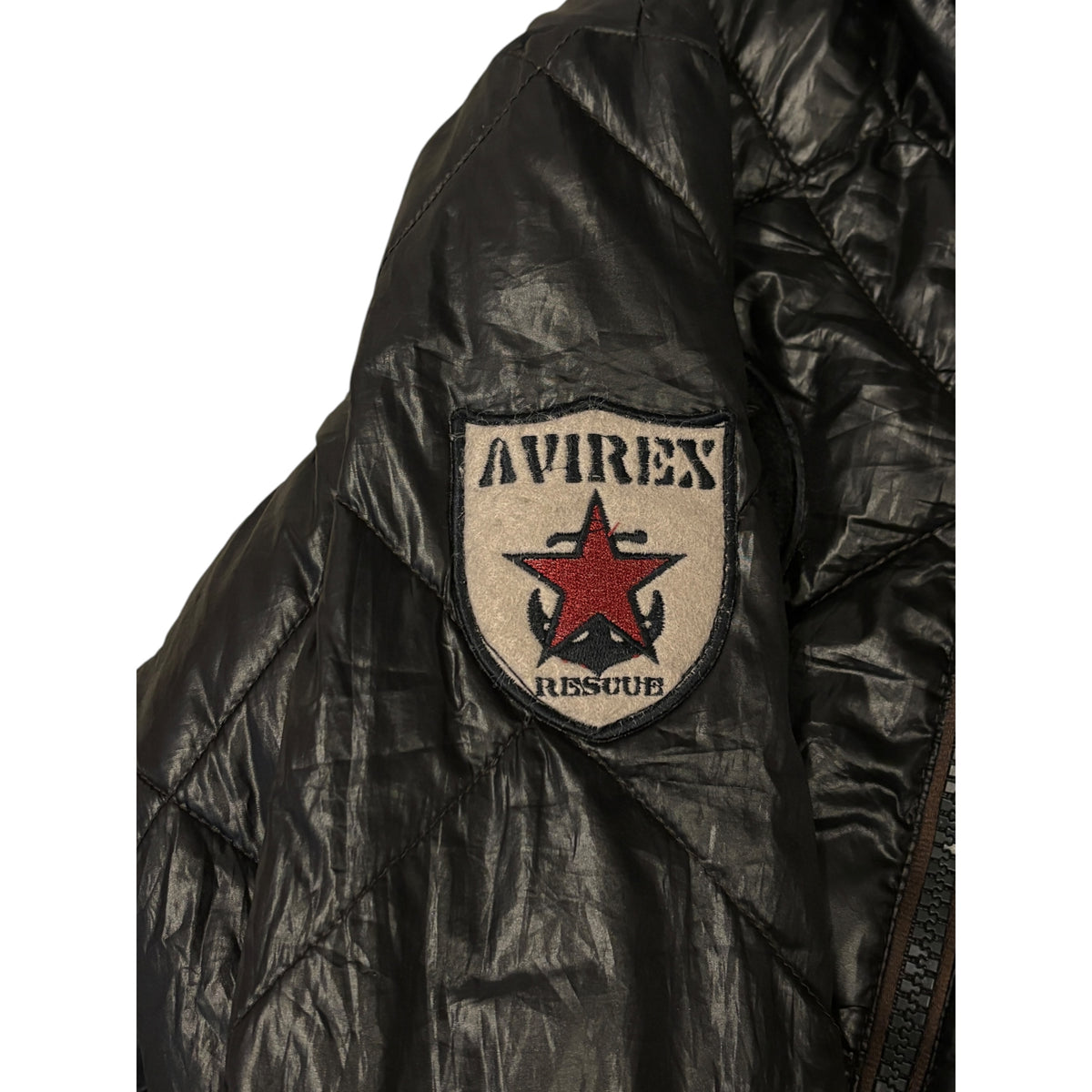 Avirex (Japanese exclusive line) black shell puffer jacket w/ embroided badges