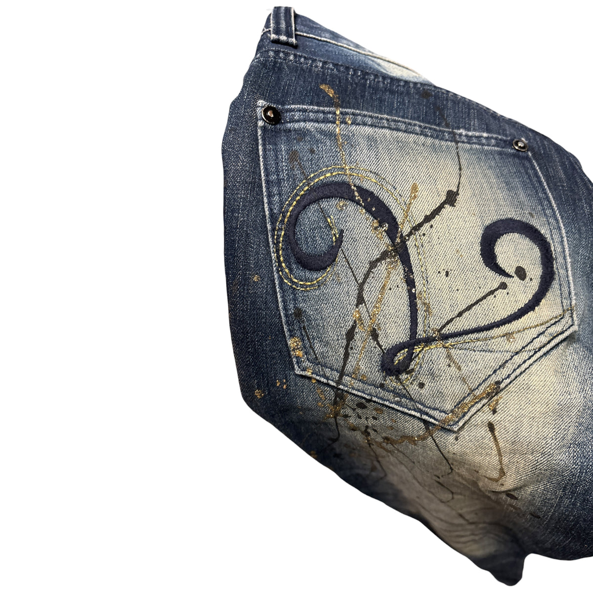 Lagust blue distressed painted bootcut jeans