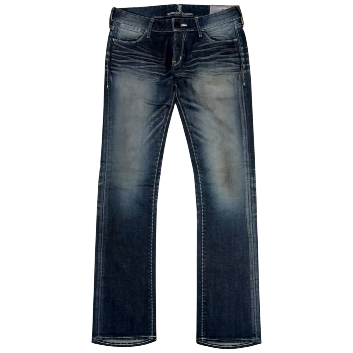 Japanese brand blue fade wash whiskered denim jeans
