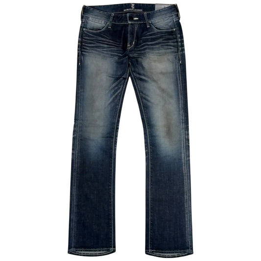 Japanese brand blue fade wash whiskered denim jeans
