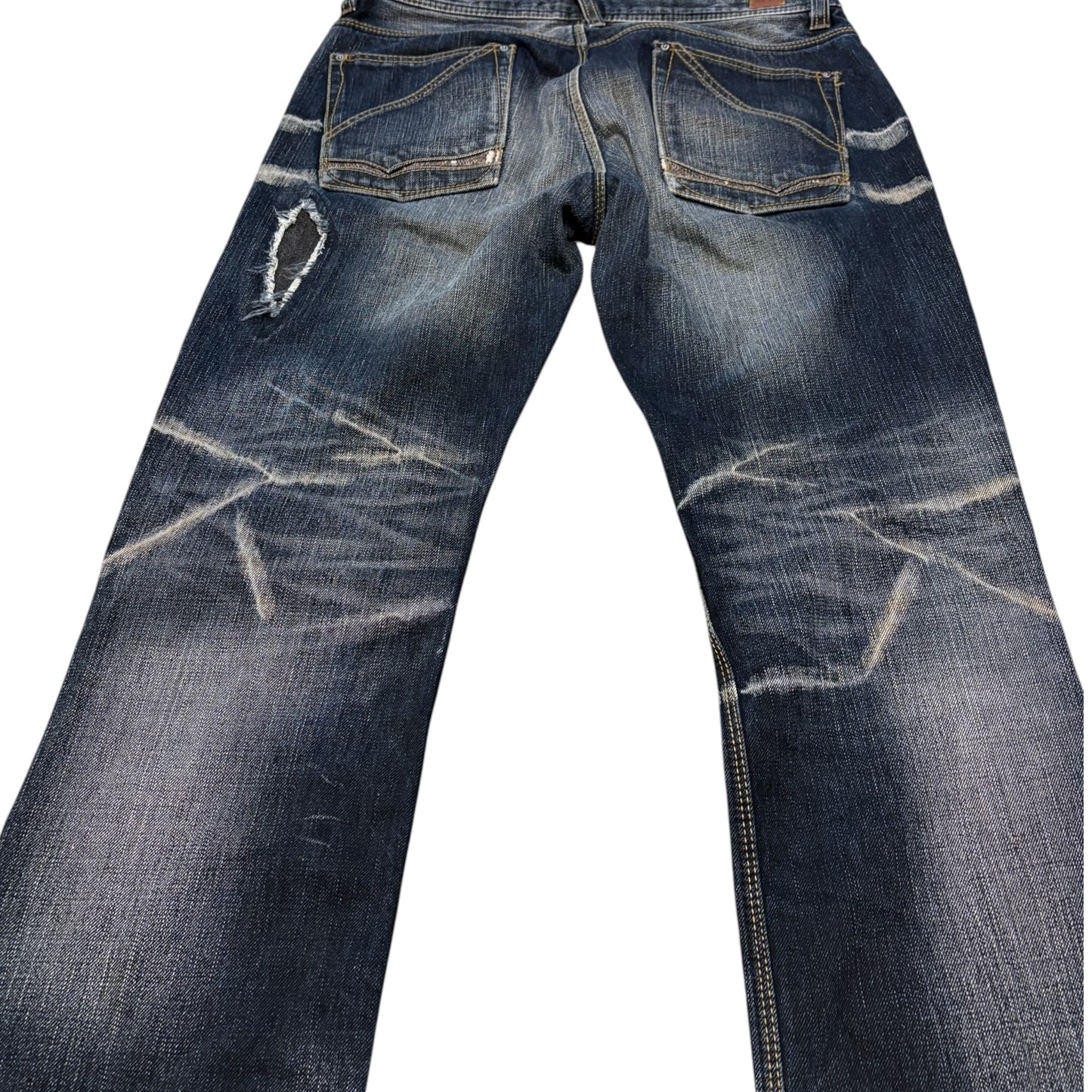 Nicole Club distressed patchwork claw mark bootcut denim jeans