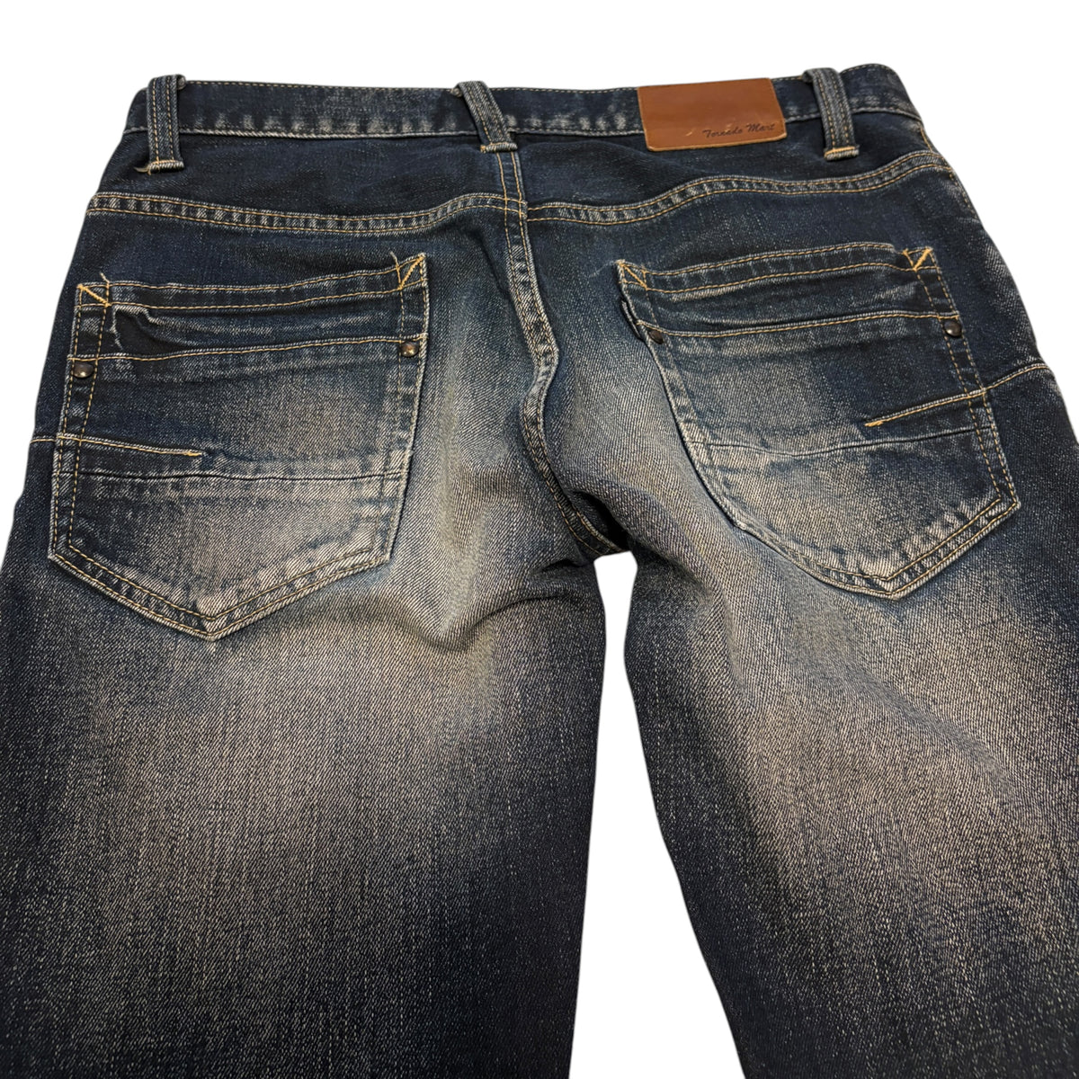 Tornado Mart blue streaked gradient wash distressed denim jeans