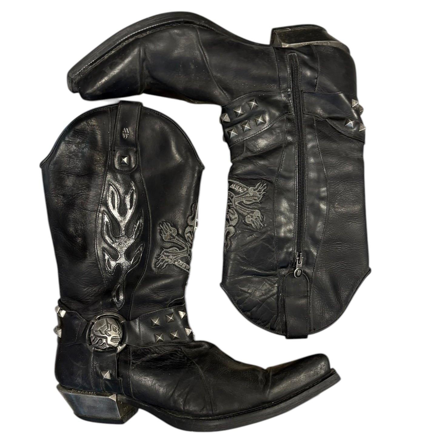 New Rock pyramid studded western boots w steel heel and side zipper