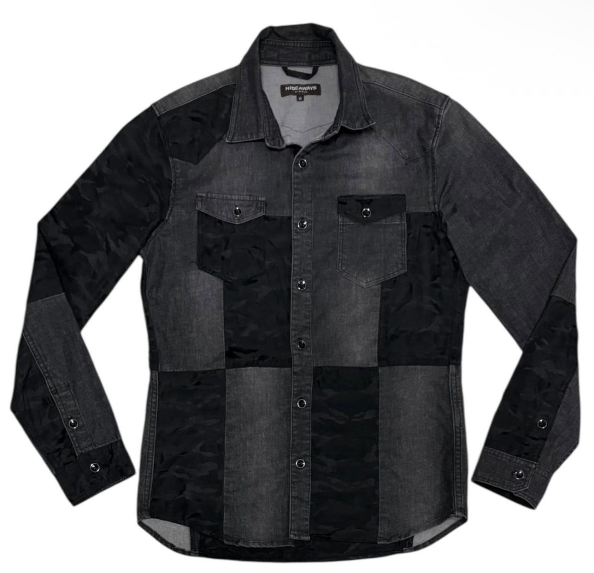 Japanese brand camo two tone patch cotton denim shirt jacket