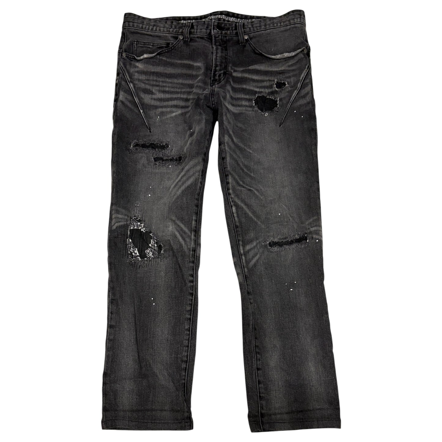 Number (N)ine Denim grey distressed streaked denim jeans