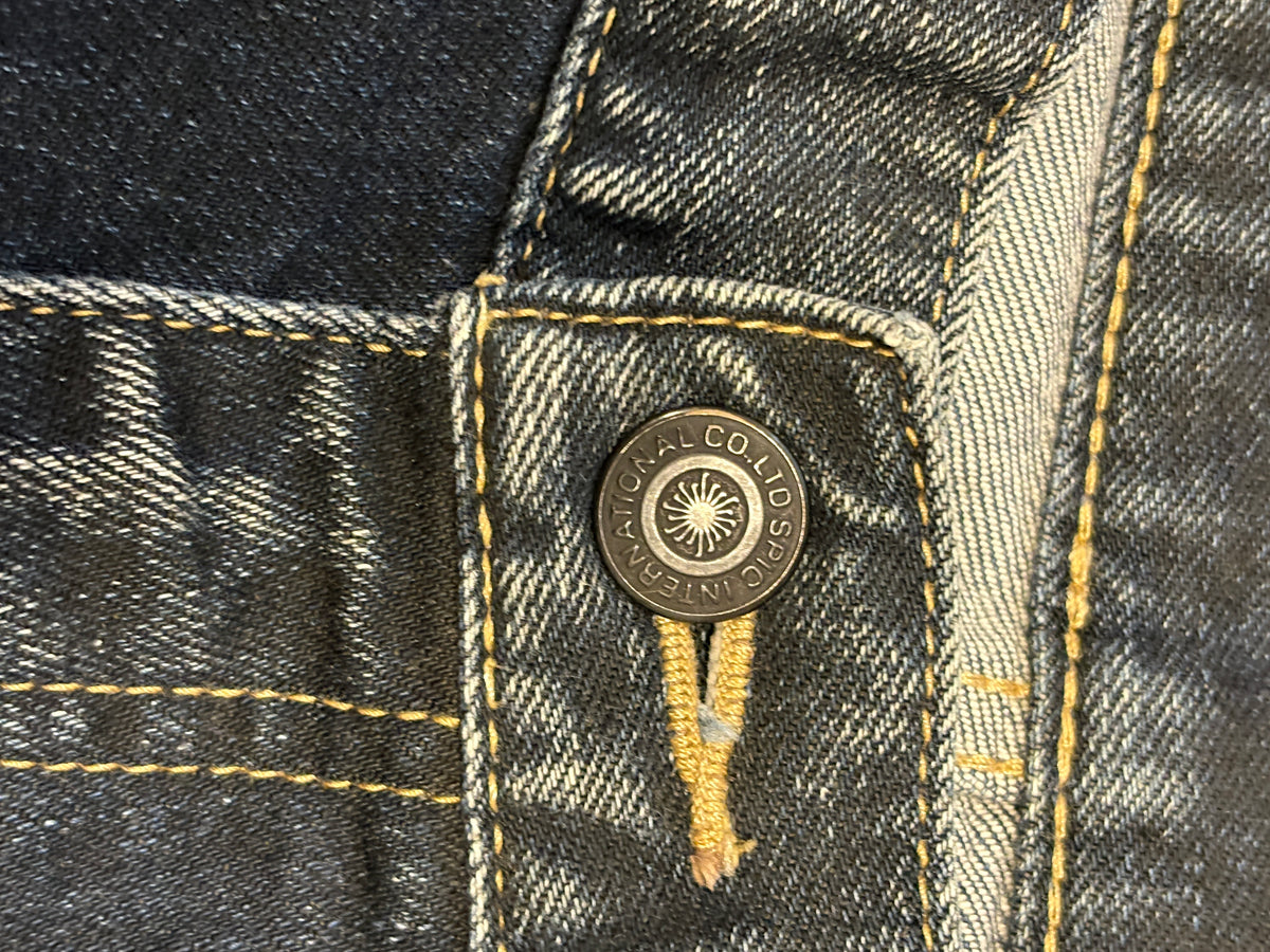 Tornado Mart blue streaked gradient wash distressed denim jeans