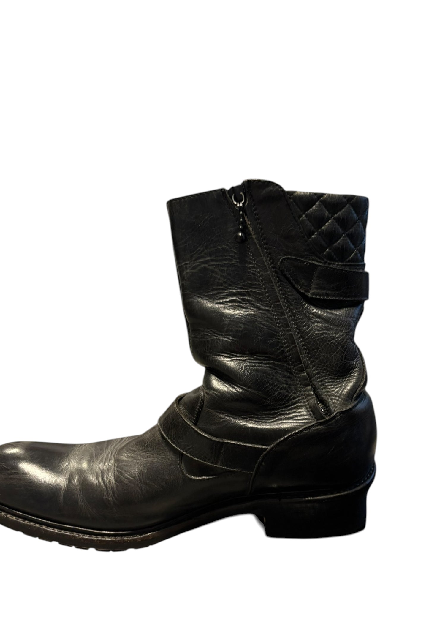 Alfredo Bannister black engineer leather boots with side zipper