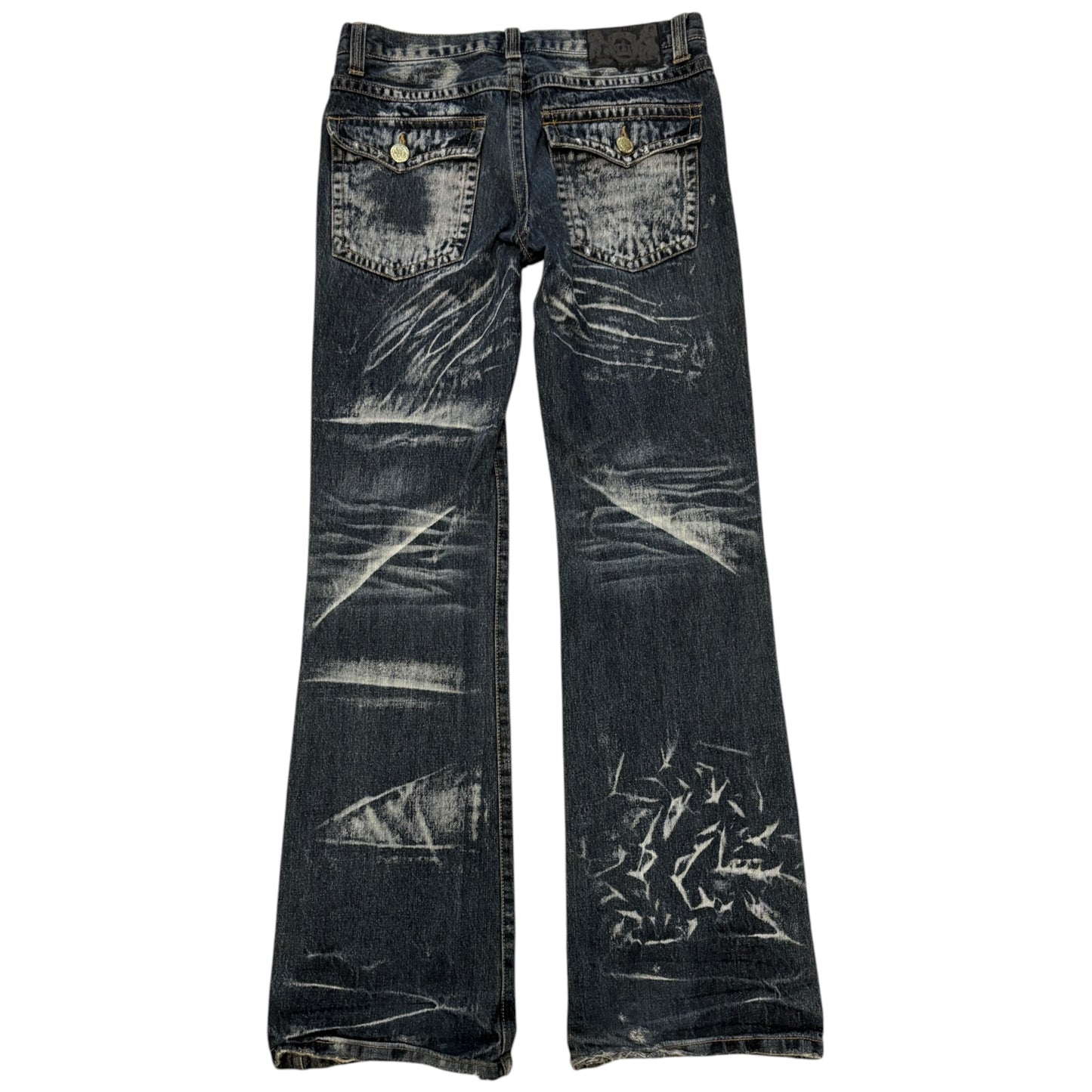 Lowbox streaked painted navy bootcut denim jeans