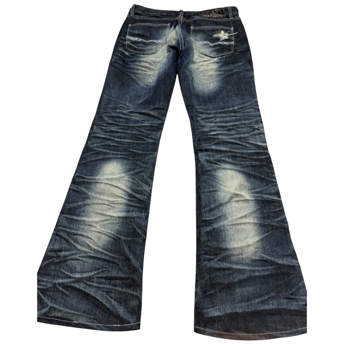 Fuga claw mark navy fade wash whiskered bootcut denim jeans