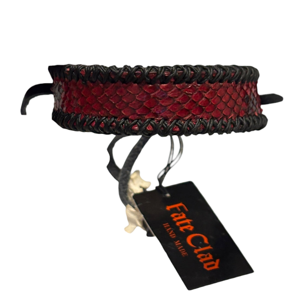 Japanese brand red dyed python leather bracelet w/ animal bone fastener