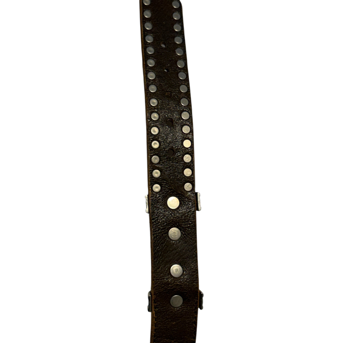 Tornado Mart brown embossed  leather belt w/ metal engraving and white leather detailing