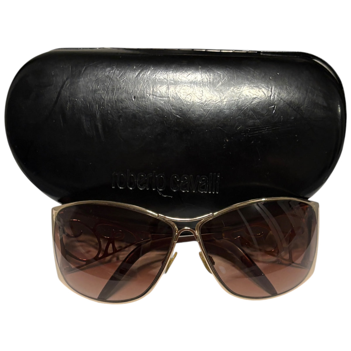 Roberto Cavalli gold tone metal frame amber tint sunglasses