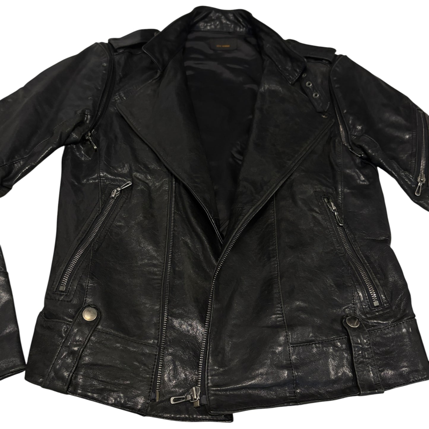 Tete Homme asymmetric lambskin leather multizip biker jacket
