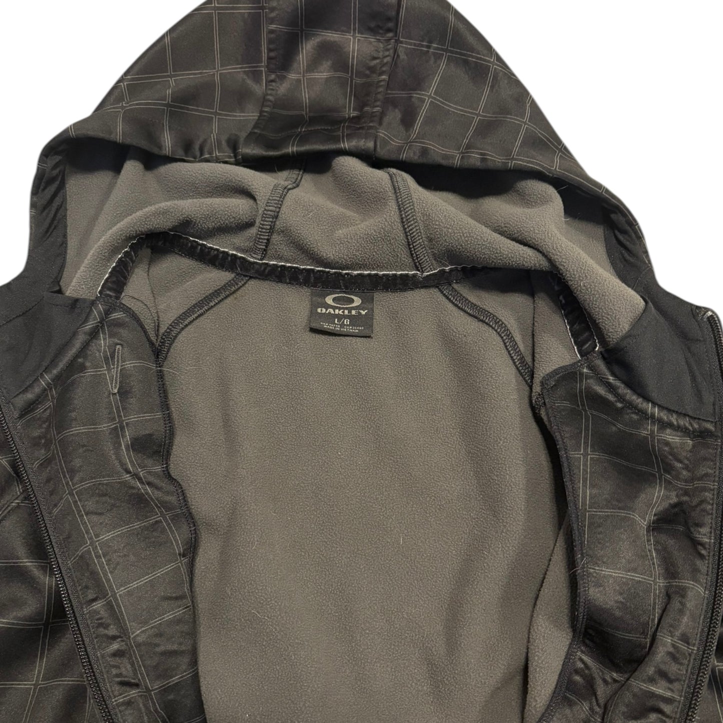 Oakley black check pattern technical windbreaker fleece jacket with hood