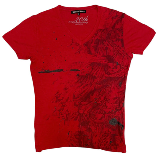 5351 Pour Les Hommes red detailed graphic V-neck T-shirt