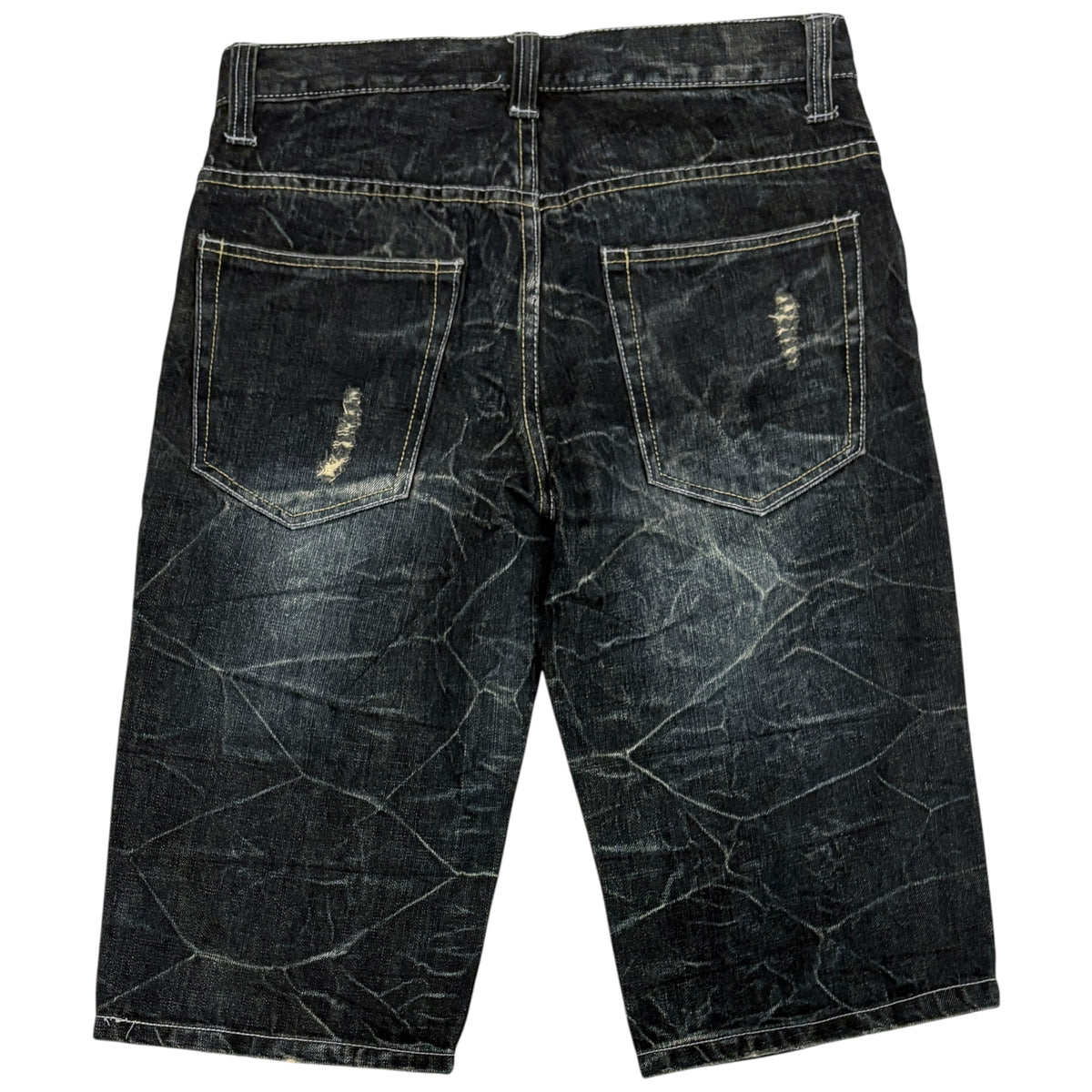 Japanese brand distressed navy blue denim jorts