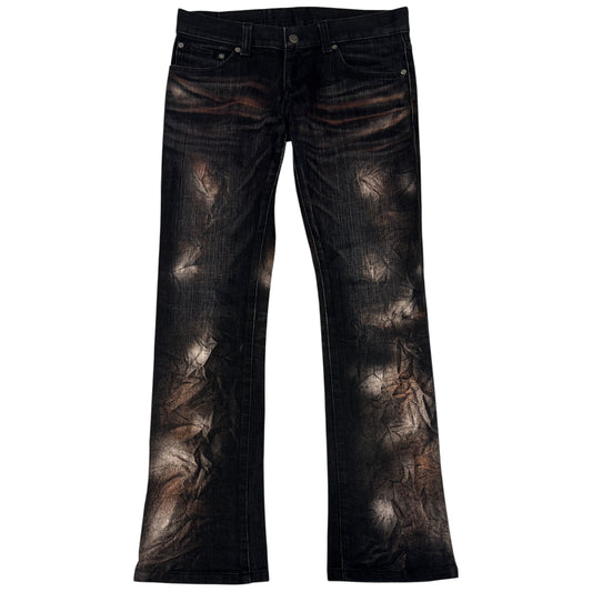 Tornado Mart red galaxy effect black bootcut denim jeans