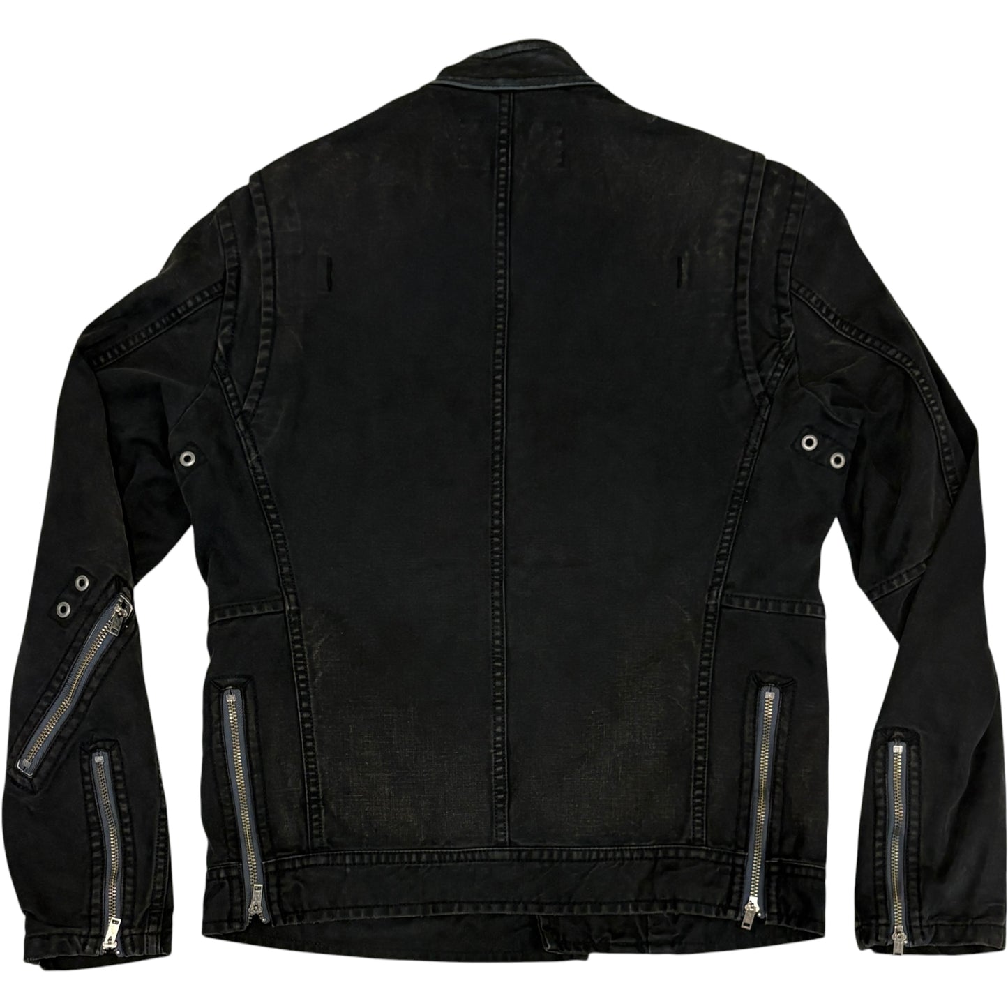 Avirex asymmetric multizip leather pocket denim jacket