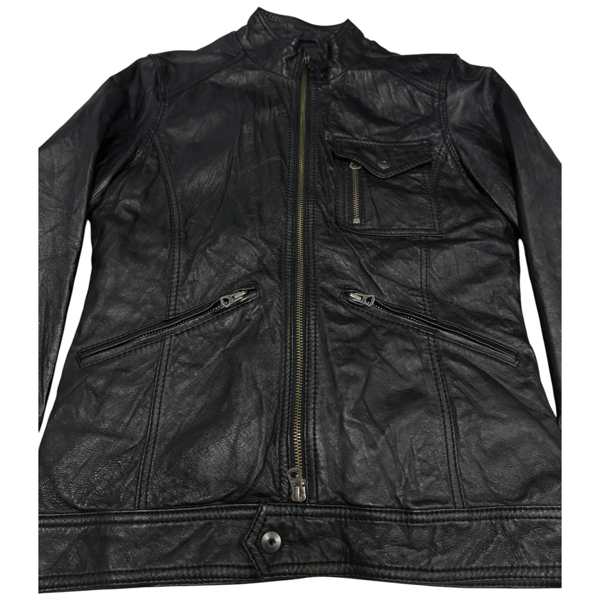 Morgan Homme black pig leather multizip jacket