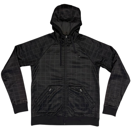 Oakley black check pattern technical windbreaker fleece jacket with hood