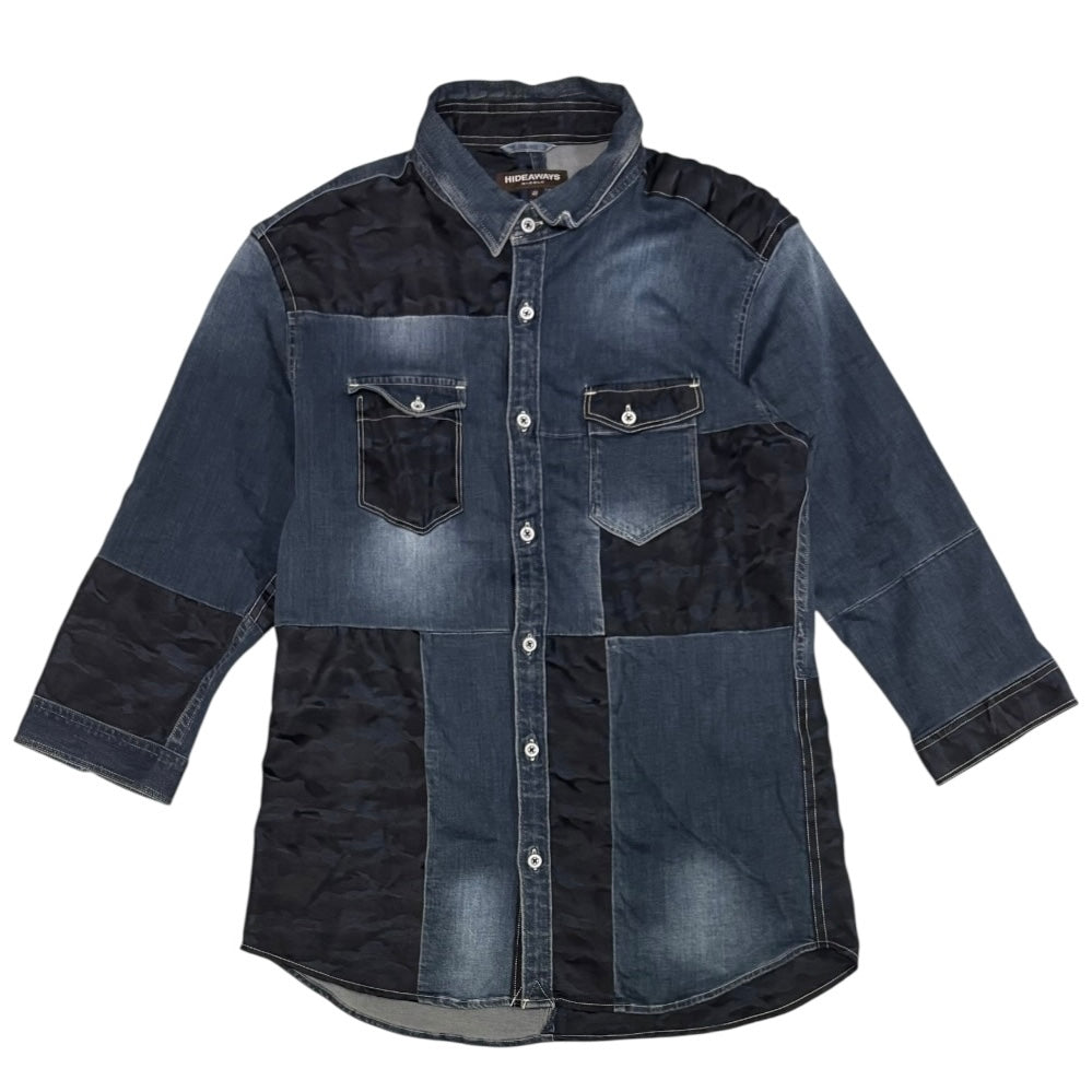 Hideaways two tone lightweight denim camo 3/4 sleeve shirt