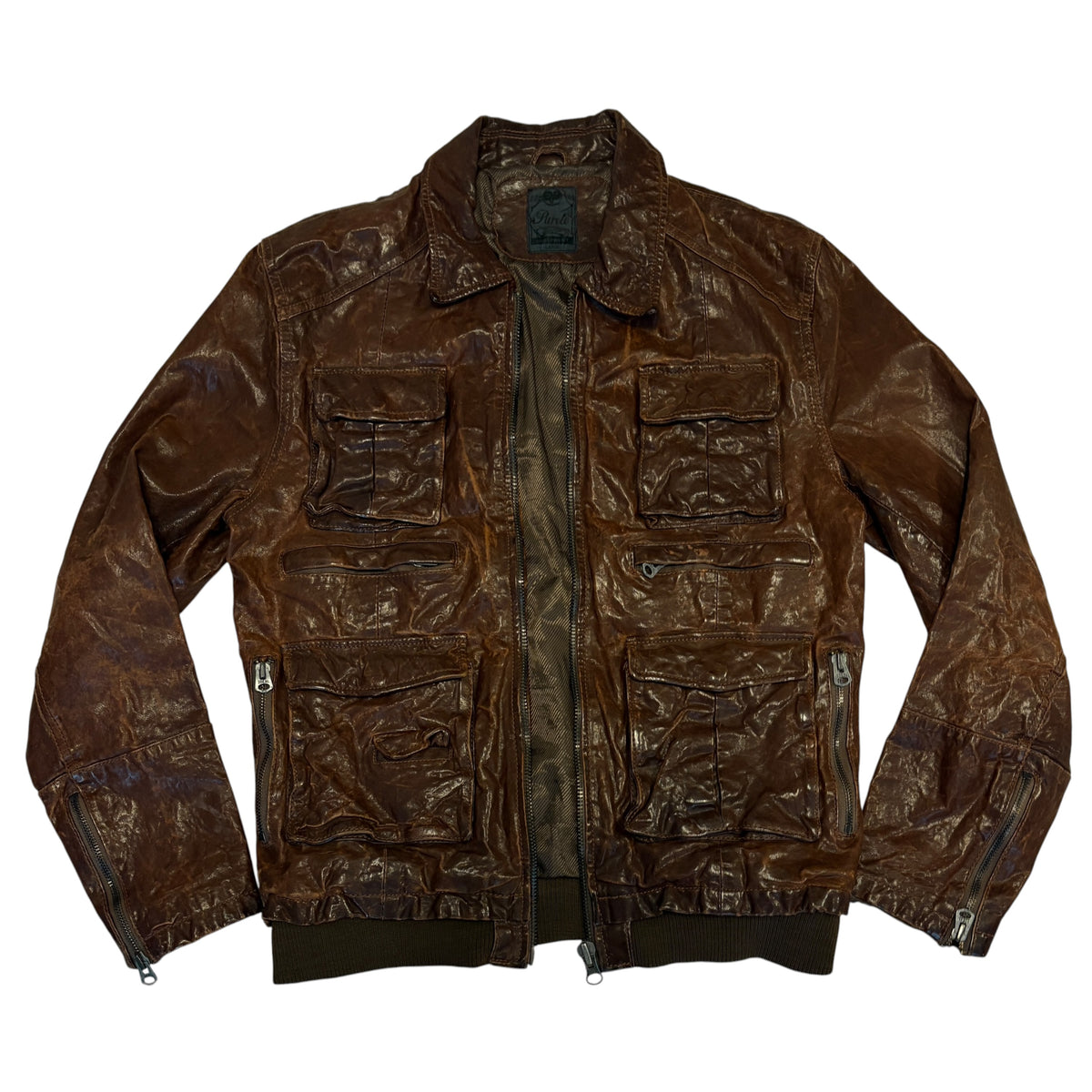 Japanese brand brown multipocket sheep leather jacket