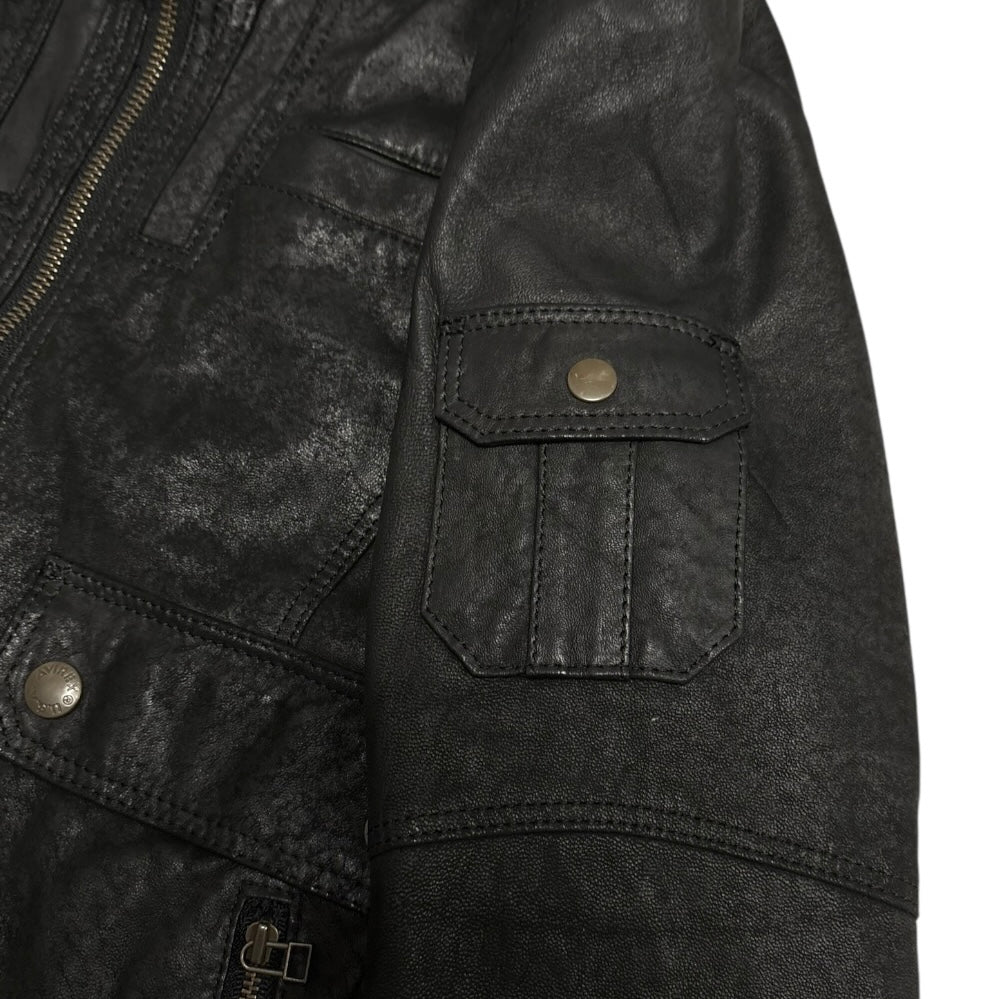 Japanese Avirex lambskin leather hooded multipocket jacket