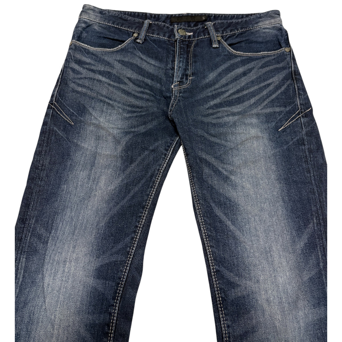 Fuga whiskered blue fade wash bootcut denim jeans