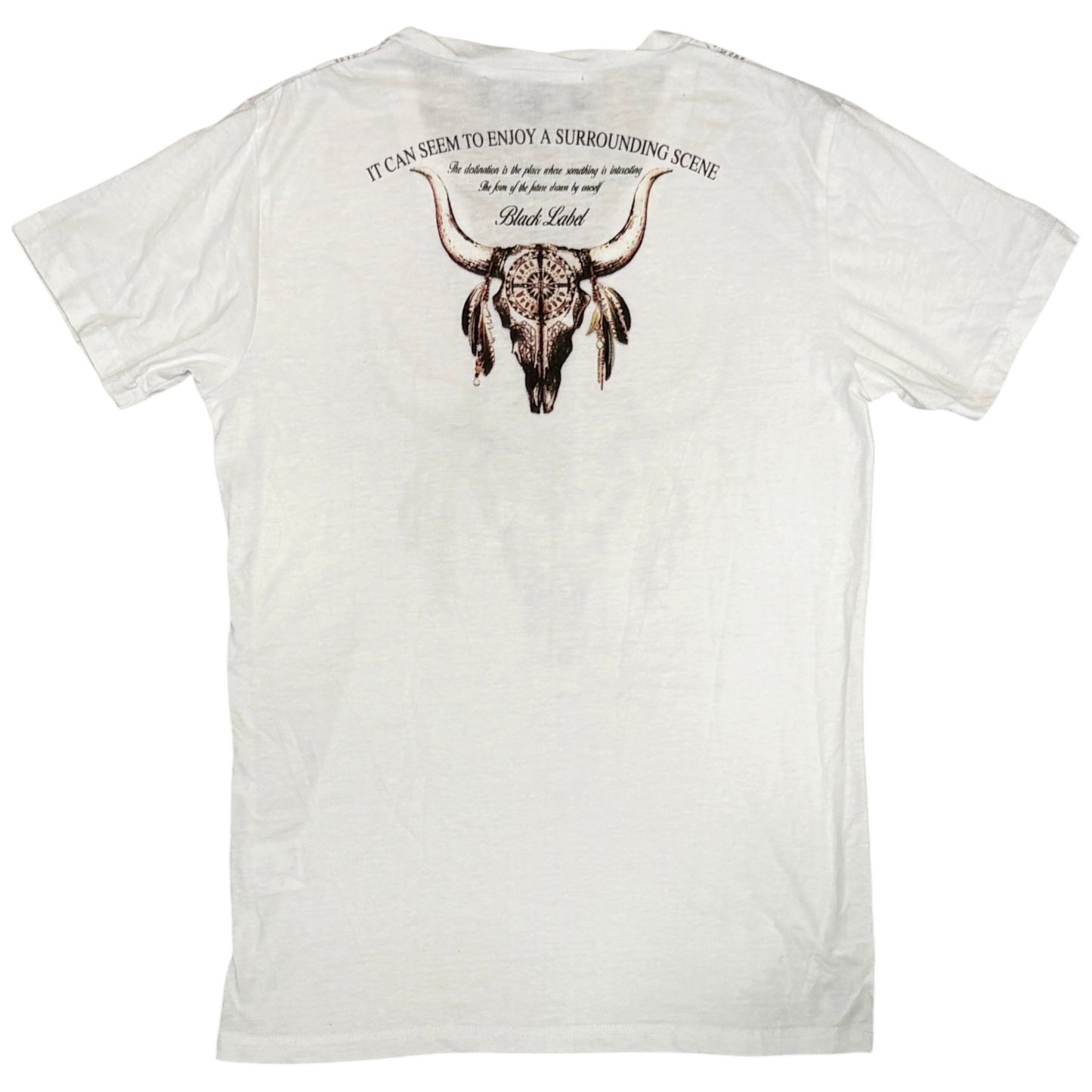 Bernings Sho bull skull native Indian print V-neck T-shirt