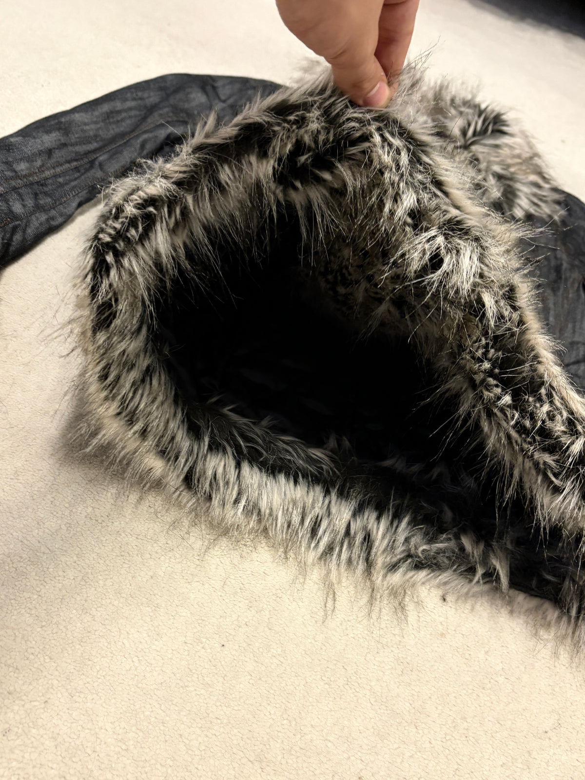 Nicole Club raccoon fur lined  grey denim jacket