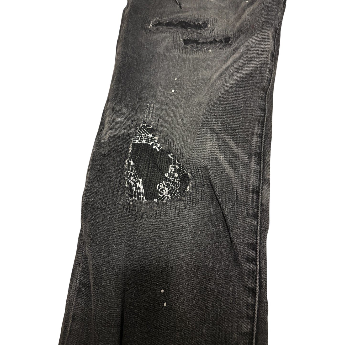 Number (N)ine Denim grey distressed streaked denim jeans
